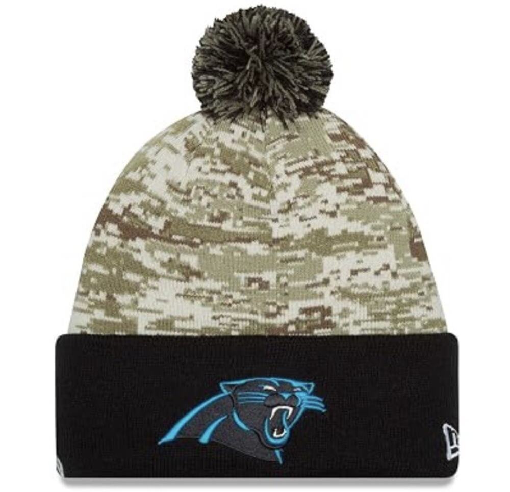 NFL Carolina Panthers New Era Salute To Service Camo Knit Beanie Lined Hat OSFM